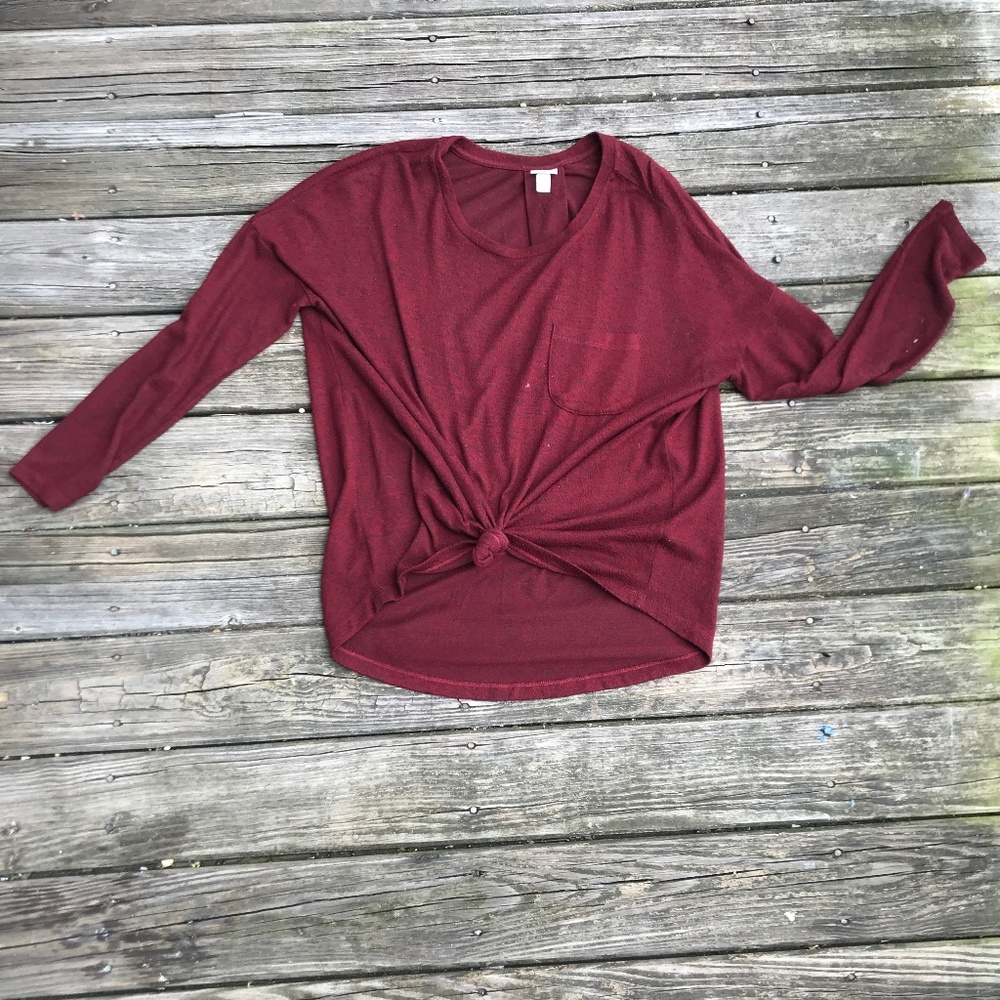 Red Front Pocket- Tie Sweater